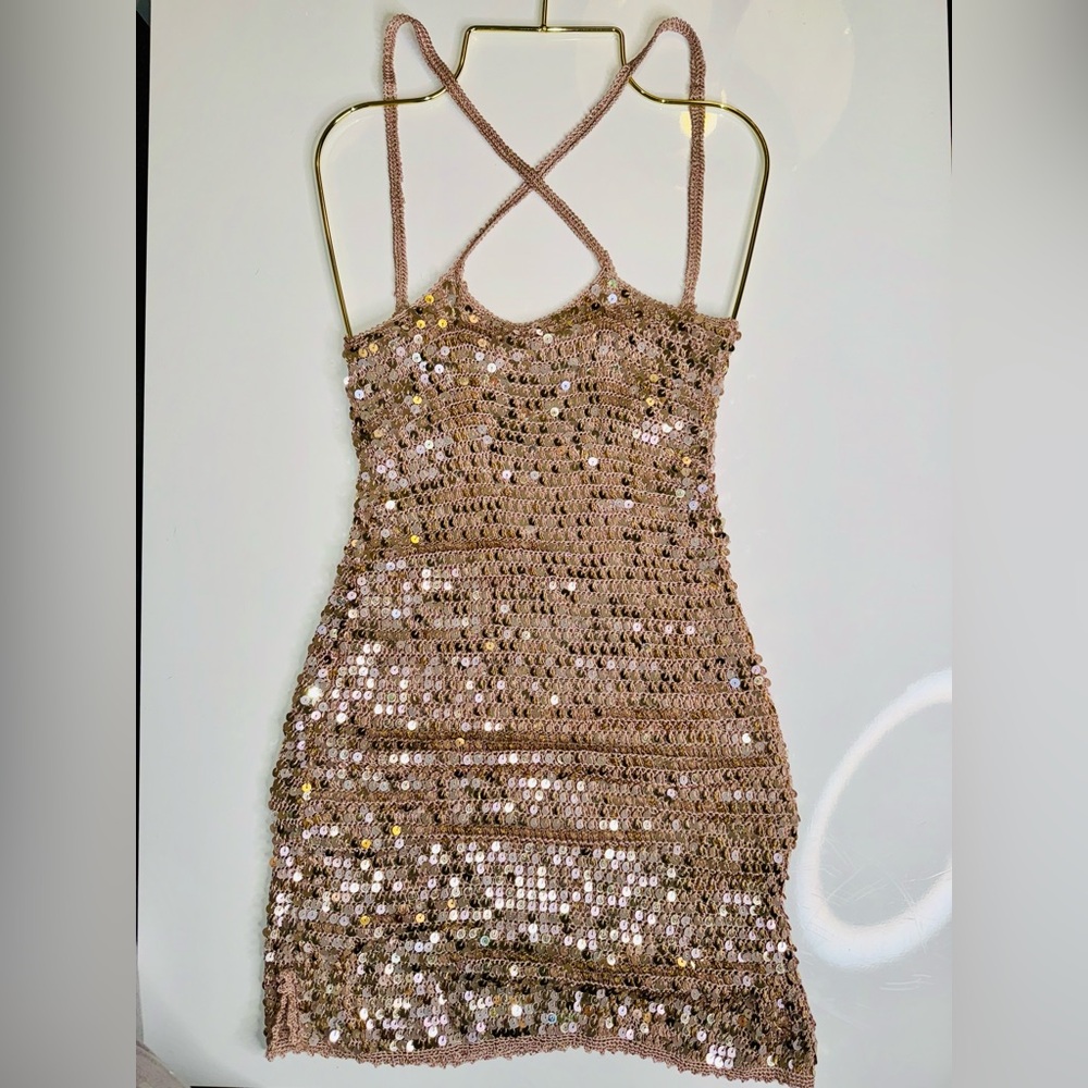 Retrofete - Ellian Sequin Dress - NEW - Large - Champagne Rose Gold - Picture 11 of 17
